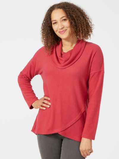 VIZ-A-VIZ Paprika Cross Over Cowl Neck Top