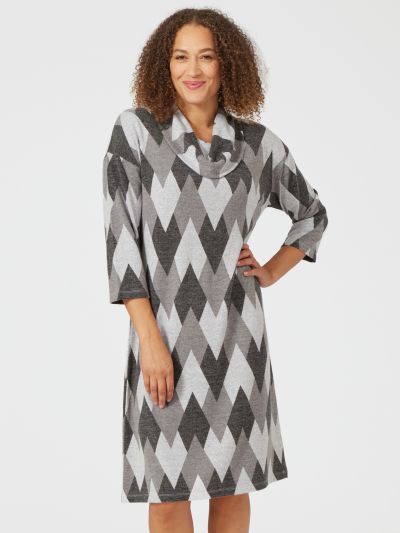 VIZ-A-VIZ Argyle Print Cowl Neck Dress